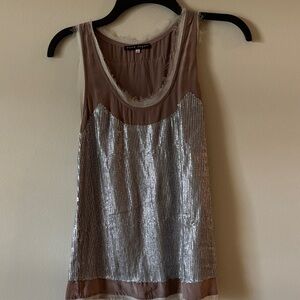 Elegant Silver and Tan Sequin Tank Top